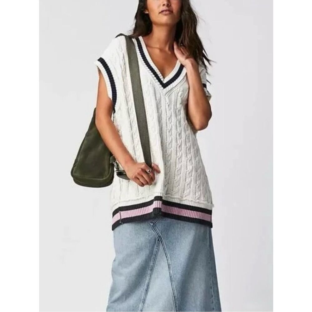 Free People Neutral Cream Cable Knit Sweater